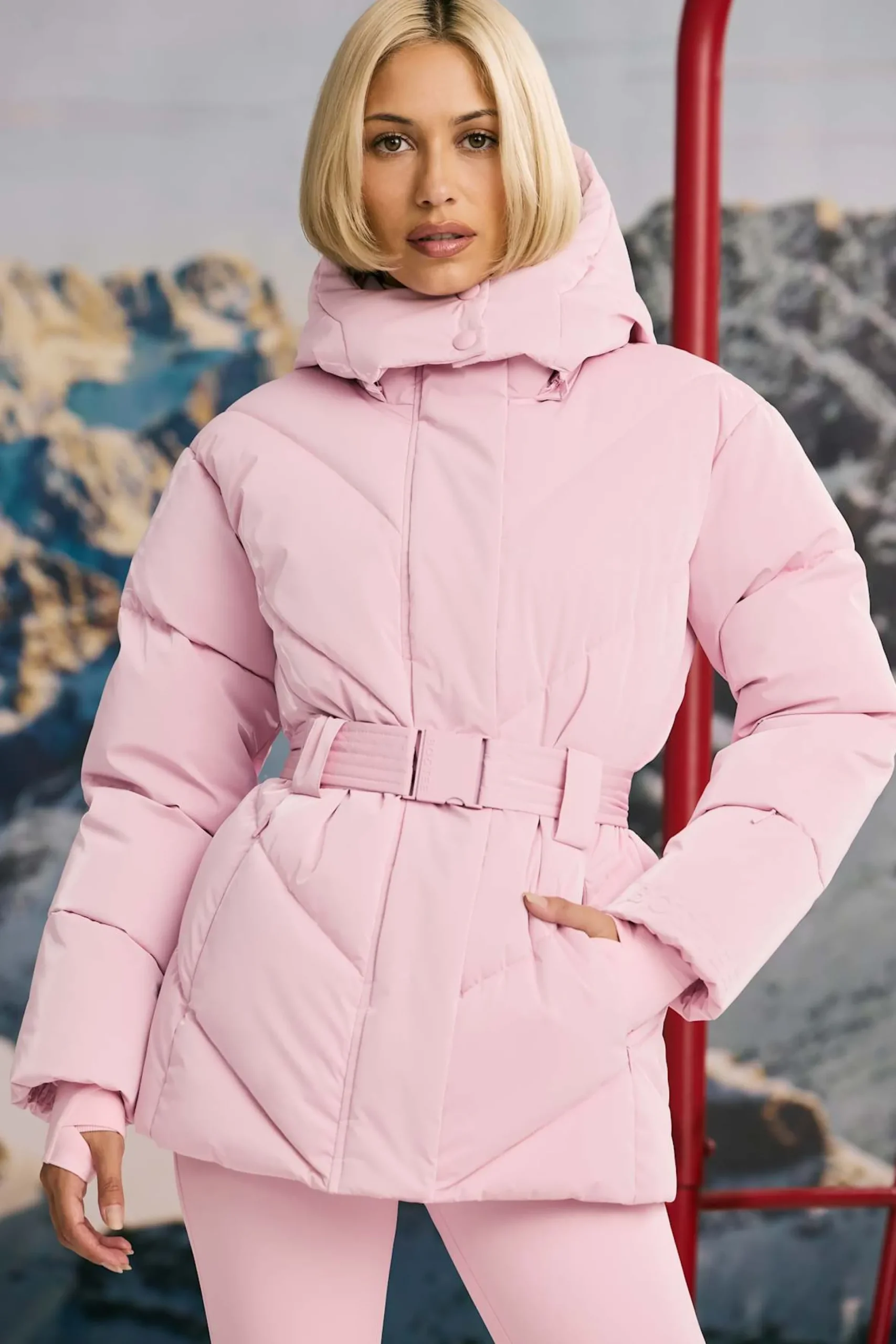 Oh Polly Coats | Tops^Oversized Quilted Hooded Ski Jacket in Pastel Pink PastelPink