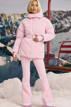 Oh Polly Coats | Tops^Oversized Quilted Hooded Ski Jacket in Pastel Pink PastelPink