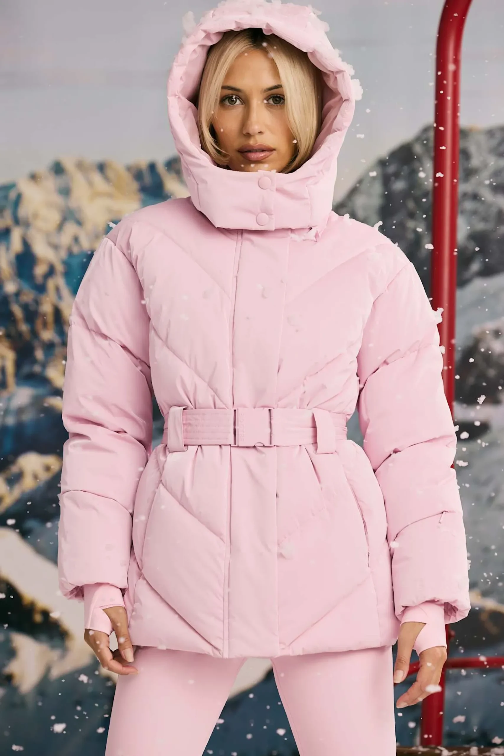 Oh Polly Coats | Tops^Oversized Quilted Hooded Ski Jacket in Pastel Pink PastelPink