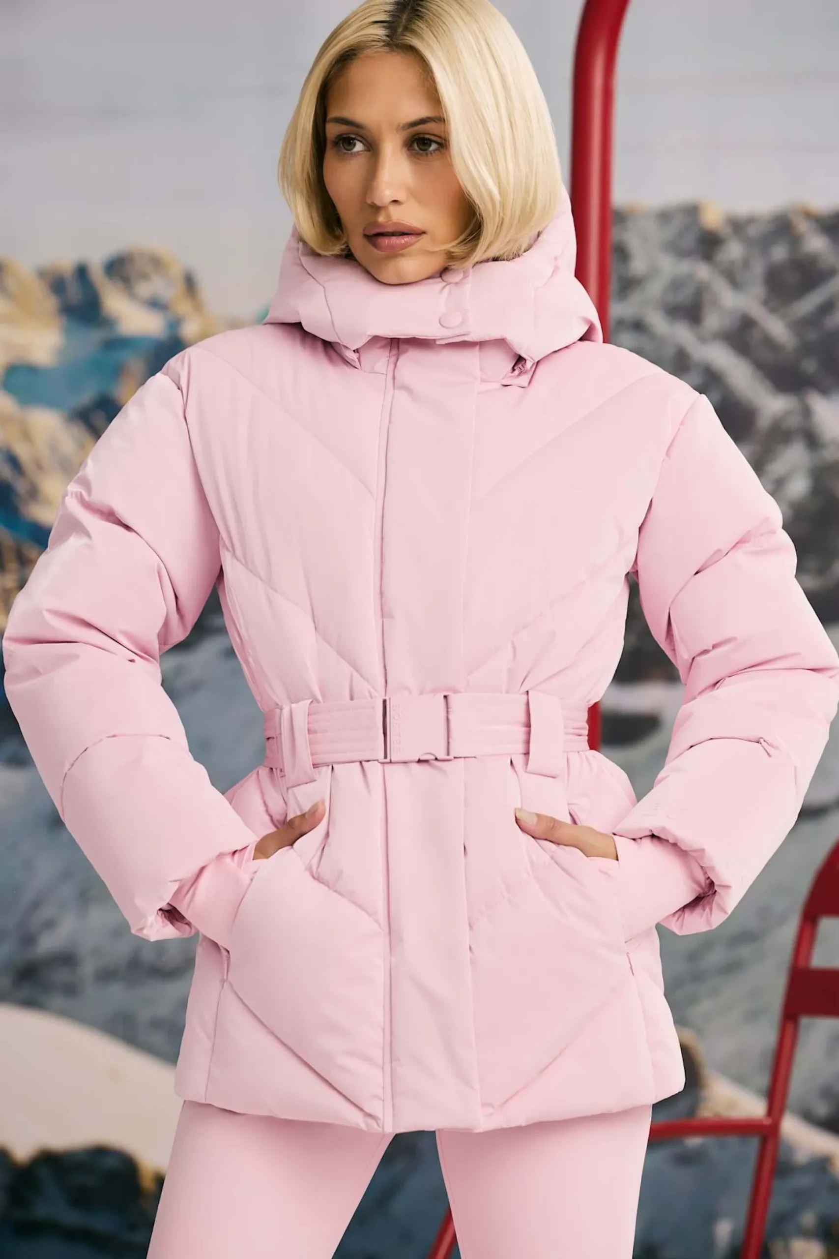 Oh Polly Coats | Tops^Oversized Quilted Hooded Ski Jacket in Pastel Pink PastelPink