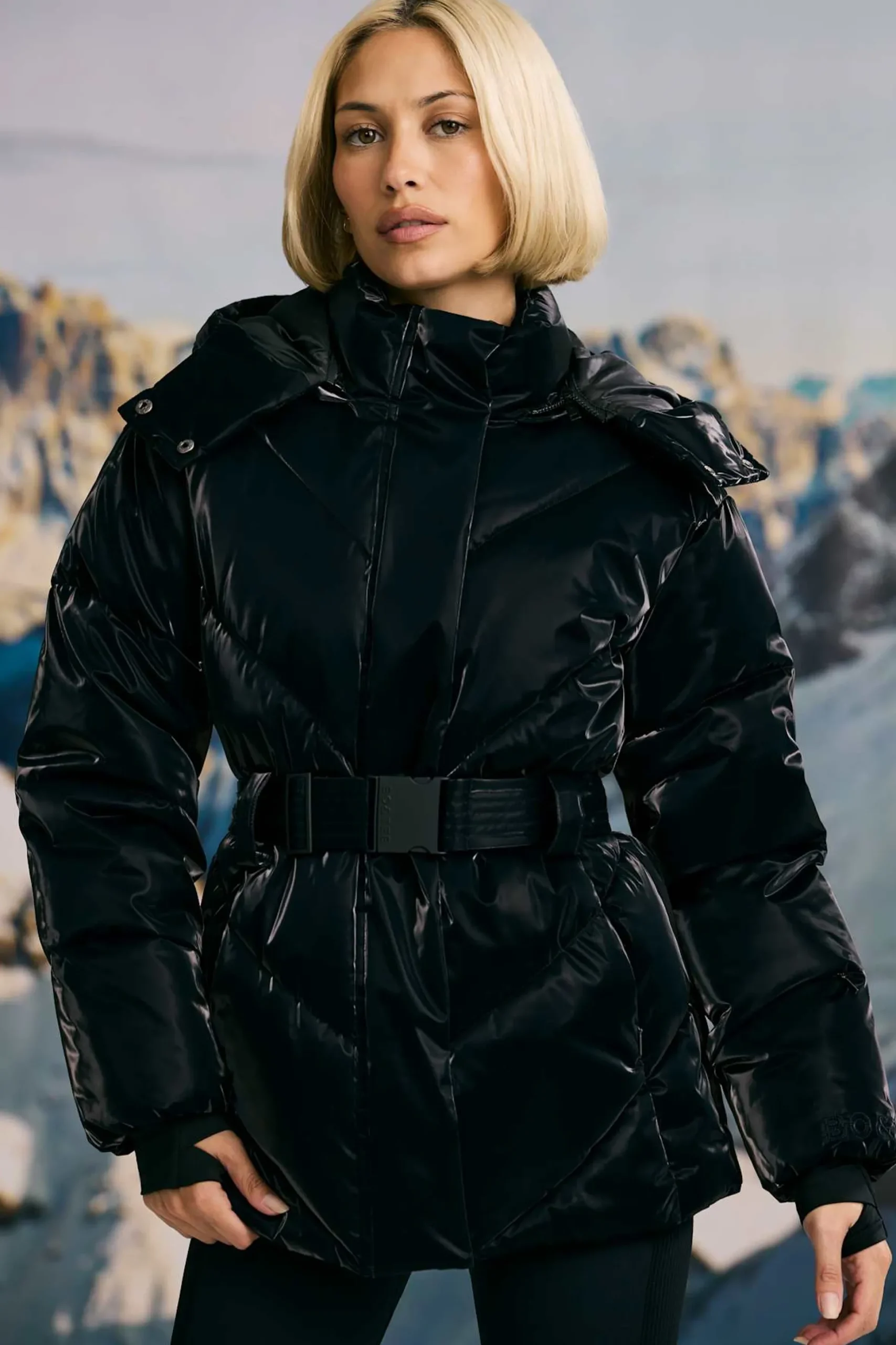 Oh Polly Coats^Oversized Quilted Hooded Ski Jacket in Black