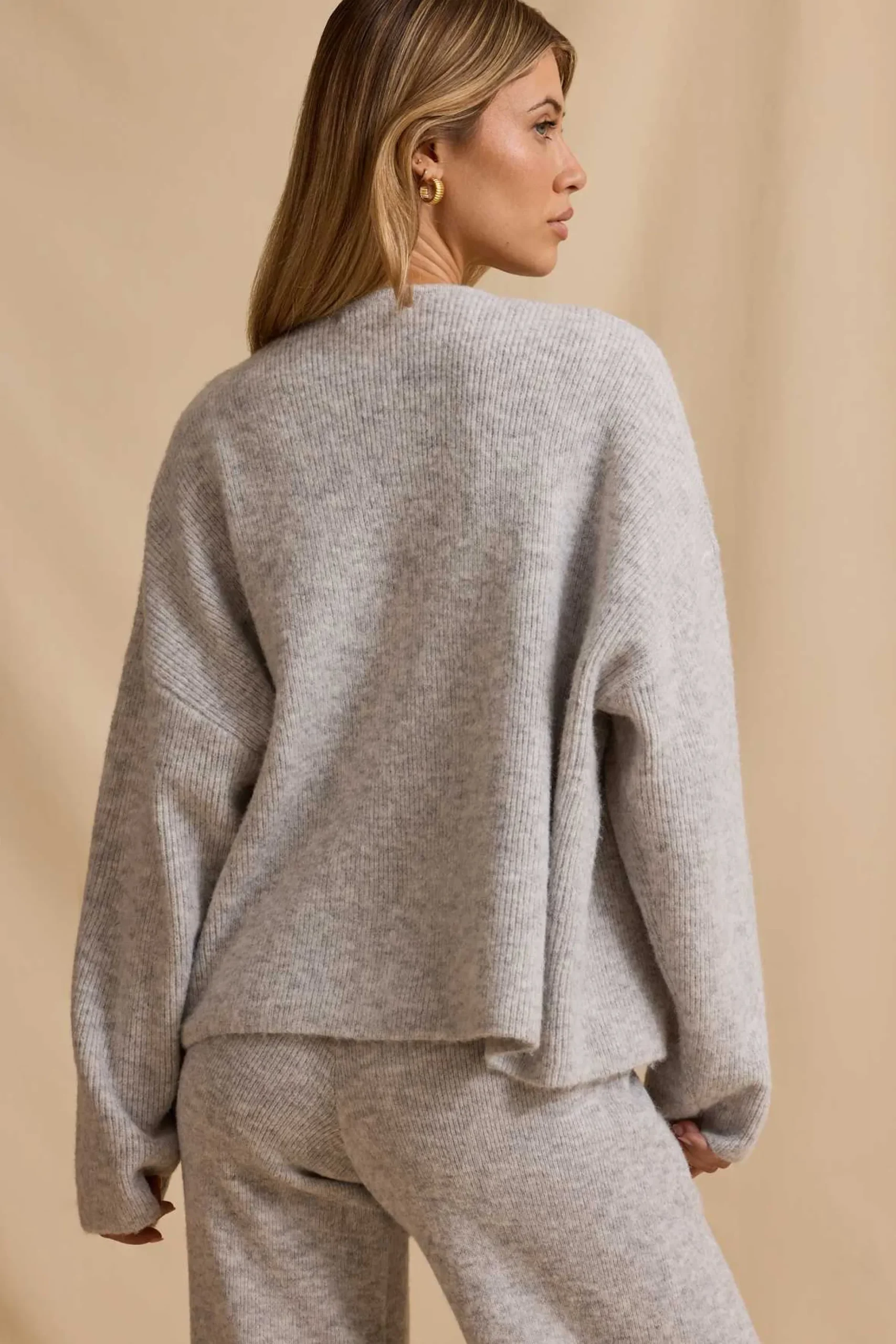 Oh Polly Knitwear^Oversized Zip-Up Cardigan in Ice Marl IceMarl