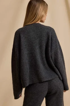 Oh Polly Knitwear^Oversized Zip-Up Cardigan in Charcoal Marl CharcoalMarl