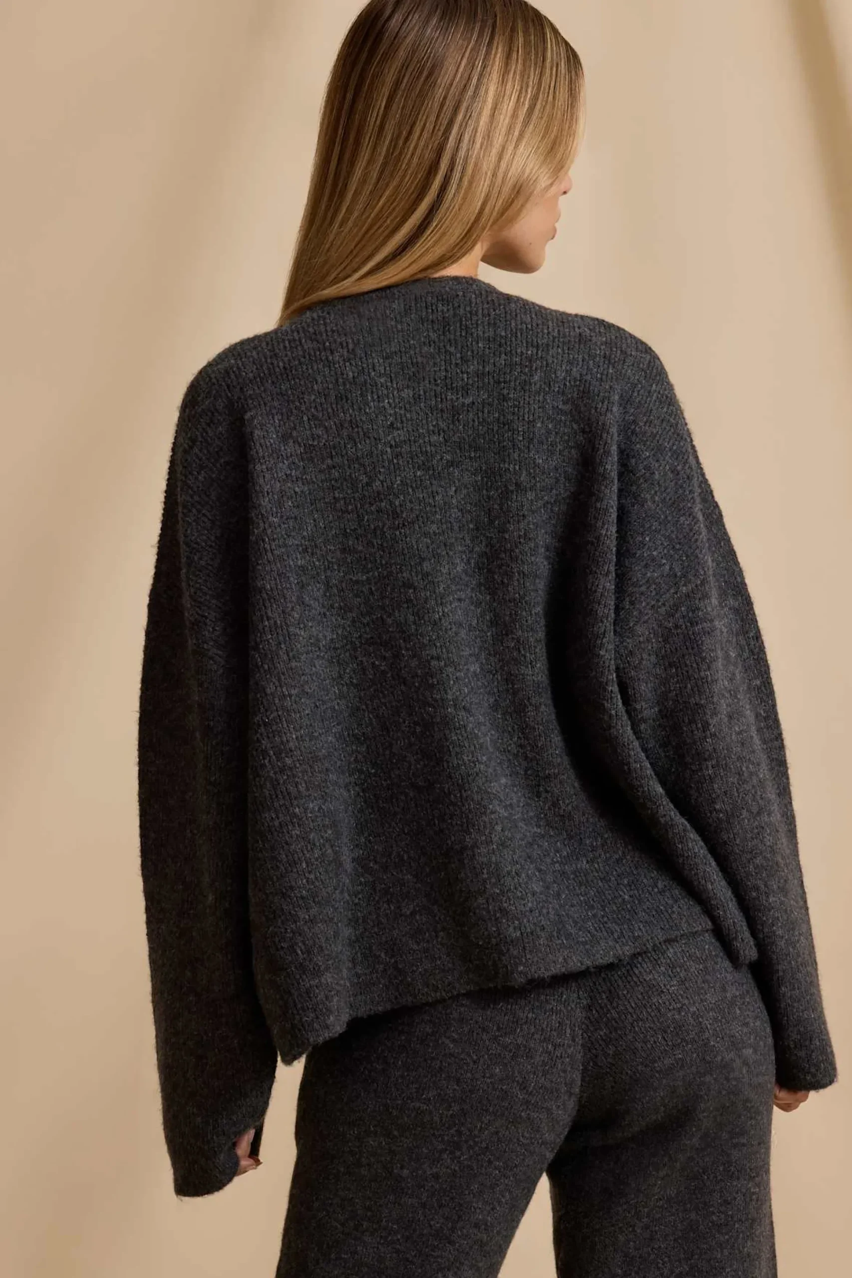 Oh Polly Knitwear^Oversized Zip-Up Cardigan in Charcoal Marl CharcoalMarl