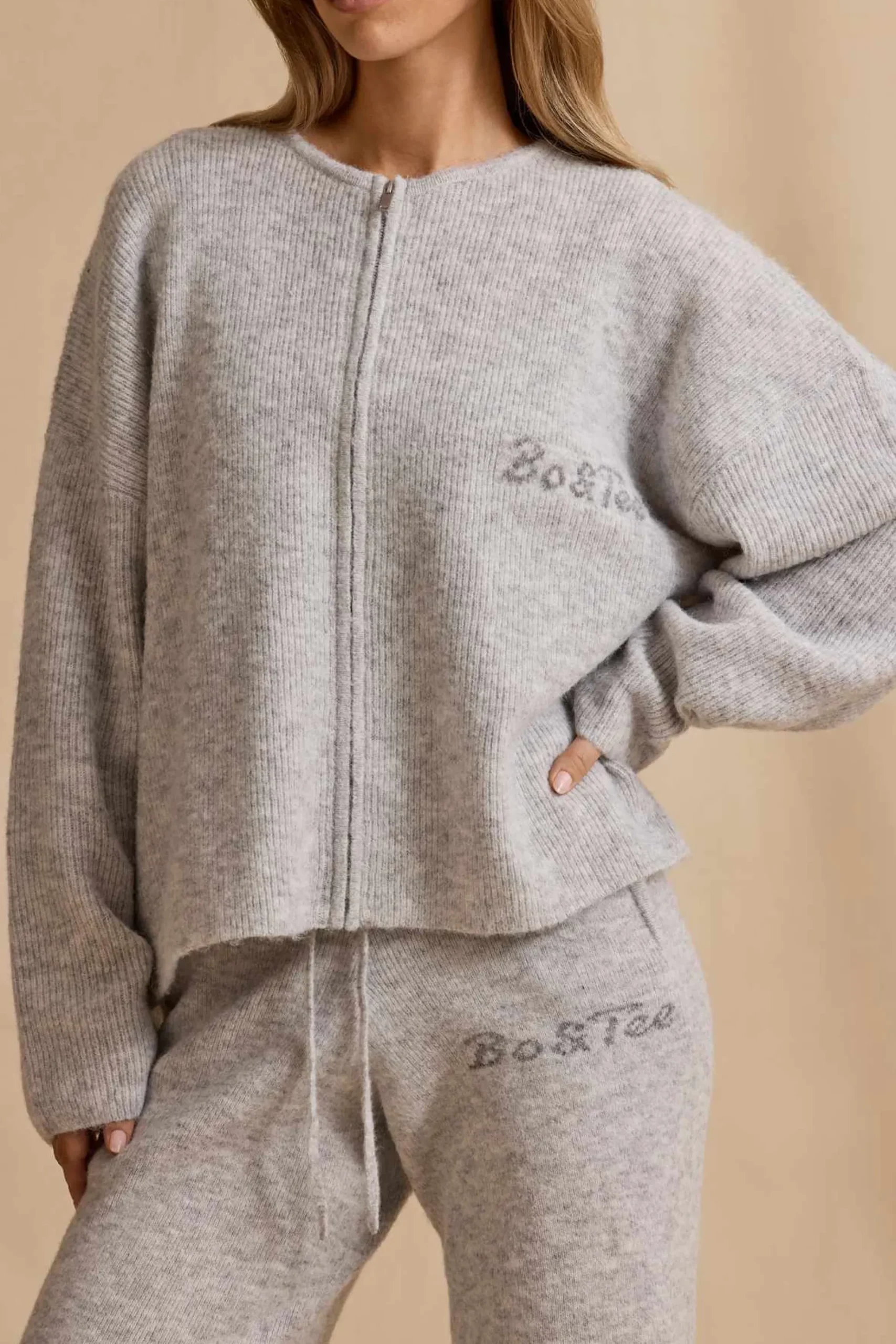 Oh Polly Knitwear^Oversized Zip-Up Cardigan in Ice Marl IceMarl
