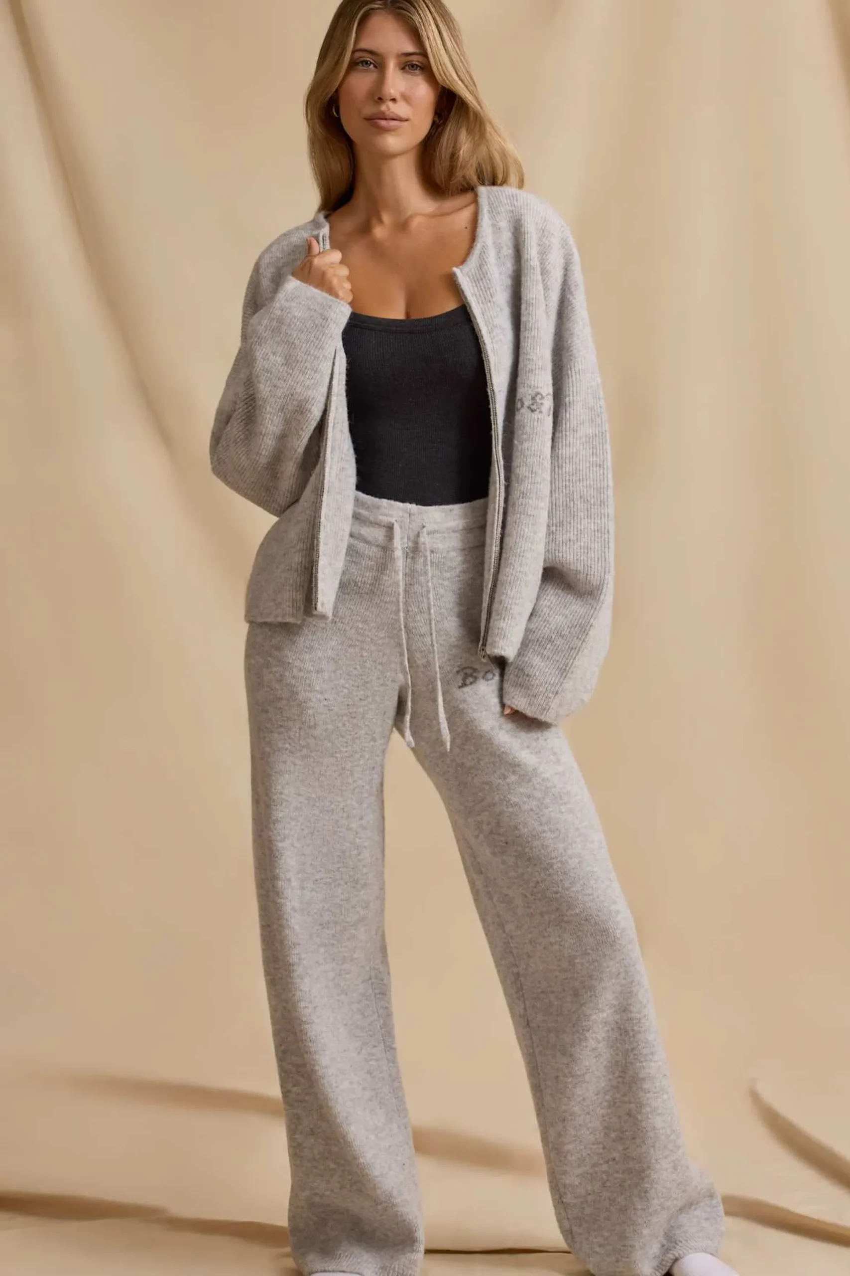 Oh Polly Knitwear^Oversized Zip-Up Cardigan in Ice Marl IceMarl