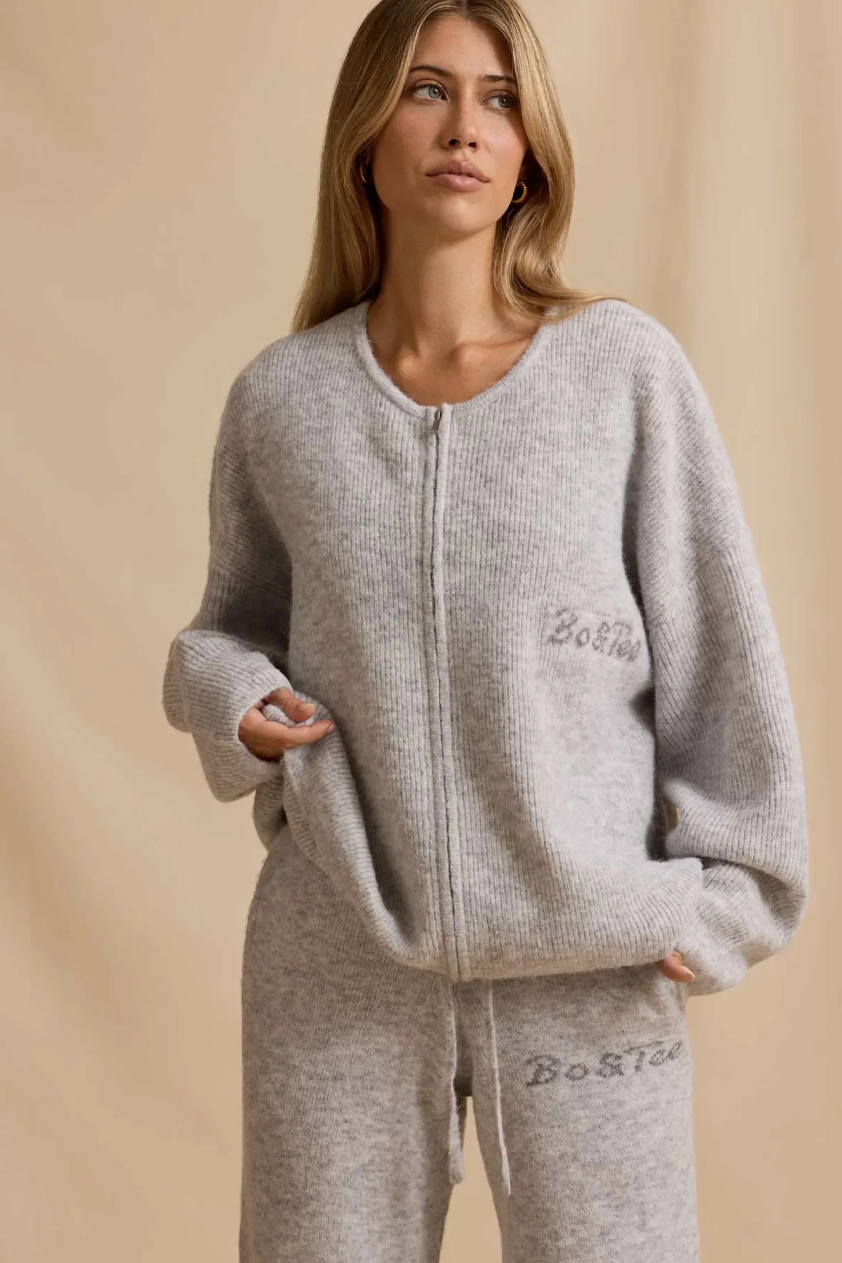 Oh Polly Knitwear^Oversized Zip-Up Cardigan in Ice Marl IceMarl