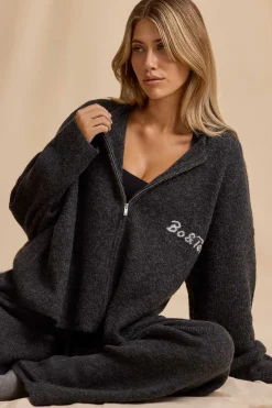 Oh Polly Knitwear^Oversized Zip-Up Cardigan in Charcoal Marl CharcoalMarl