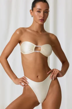 Oh Polly Bikini Sets | Bikini Tops^Pearl-Detail Bandeau Bikini Top in Pearl White PearlWhite