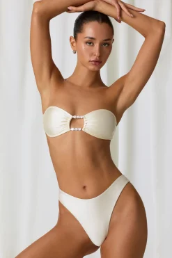Oh Polly Bikini Sets | Bikini Tops^Pearl-Detail Bandeau Bikini Top in Pearl White PearlWhite