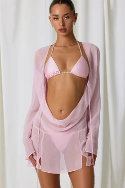 Oh Polly Cover-Ups^Pearl-Detail Cowl-Neck Micro Mini Dress in Soft Pink SoftPink