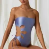 Oh Polly Swimsuits^Pearl-Detail Cut-Out Bandeau Swimsuit in Lavender Purple LavenderPurple