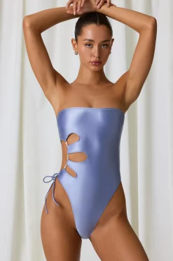 Oh Polly Swimsuits^Pearl-Detail Cut-Out Bandeau Swimsuit in Lavender Purple LavenderPurple