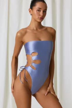 Oh Polly Swimsuits^Pearl-Detail Cut-Out Bandeau Swimsuit in Lavender Purple LavenderPurple