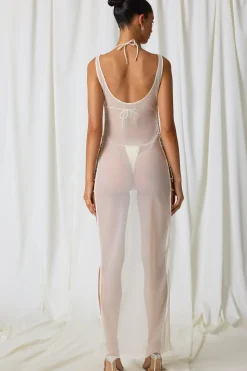 Oh Polly Cover-Ups^Pearl-Detail Cut-Out Maxi Dress in Pearl White PearlWhite