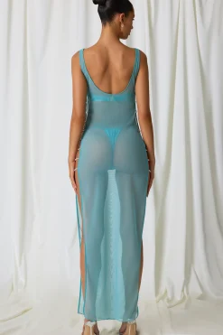 Oh Polly Cover-Ups^Pearl-Detail Cut-Out Maxi Dress in Turquoise