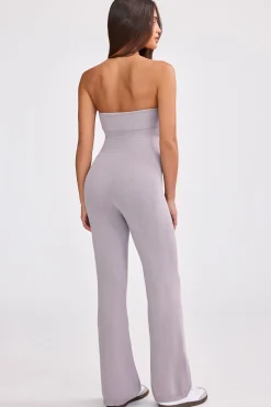 Oh Polly Petite^Petite Bandeau Kick Flare Chunky Knit Jumpsuit in Dusty Lavender DustyLavender