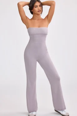 Oh Polly Petite^Petite Bandeau Kick Flare Chunky Knit Jumpsuit in Dusty Lavender DustyLavender