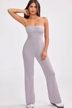 Oh Polly Petite^Petite Bandeau Kick Flare Chunky Knit Jumpsuit in Dusty Lavender DustyLavender