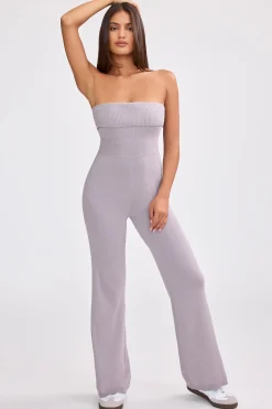 Oh Polly Petite^Petite Bandeau Kick Flare Chunky Knit Jumpsuit in Dusty Lavender DustyLavender