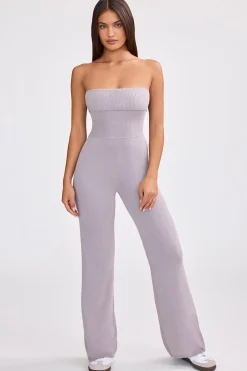 Oh Polly Petite^Petite Bandeau Kick Flare Chunky Knit Jumpsuit in Dusty Lavender DustyLavender