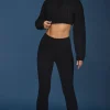 Oh Polly Petite | Knitwear^Petite Cable-Knit Flared Trousers in Black