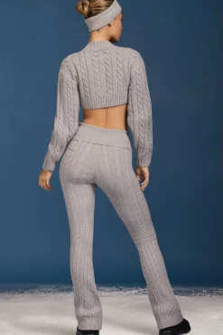 Oh Polly Petite | Knitwear^Petite Cable-Knit Flared Trousers in Grey Marl GreyMarl