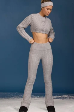 Oh Polly Petite | Knitwear^Petite Cable-Knit Flared Trousers in Grey Marl GreyMarl
