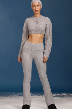 Oh Polly Petite | Knitwear^Petite Cable-Knit Flared Trousers in Grey Marl GreyMarl