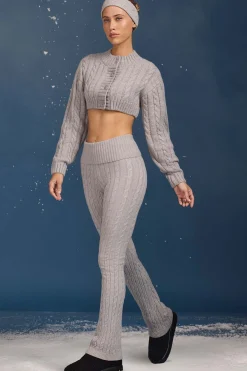 Oh Polly Petite | Knitwear^Petite Cable-Knit Flared Trousers in Grey Marl GreyMarl