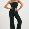 Oh Polly Petite^Petite Chunky Knit Kick Flare Unitard in Black
