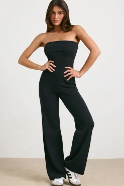 Oh Polly Petite^Petite Chunky Knit Kick Flare Unitard in Black