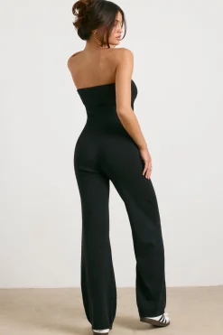 Oh Polly Petite^Petite Chunky Knit Kick Flare Unitard in Black