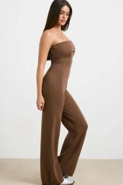 Oh Polly Petite^Petite Chunky Knit Kick Flare Unitard in Espresso