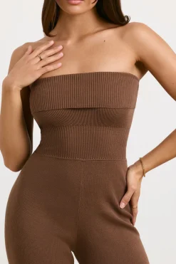 Oh Polly Petite^Petite Chunky Knit Kick Flare Unitard in Espresso