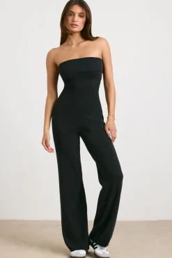 Oh Polly Petite^Petite Chunky Knit Kick Flare Unitard in Black
