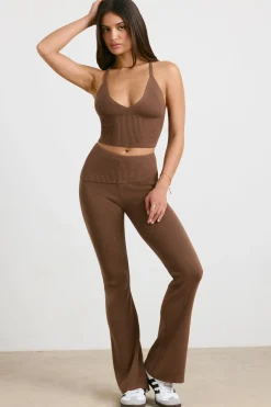 Oh Polly Petite^Petite Chunky Knit Kick Flare Trousers in Espresso
