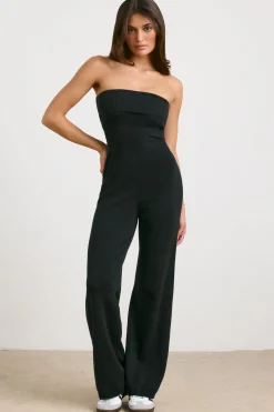 Oh Polly Petite^Petite Chunky Knit Kick Flare Unitard in Black