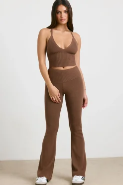 Oh Polly Petite^Petite Chunky Knit Kick Flare Trousers in Espresso