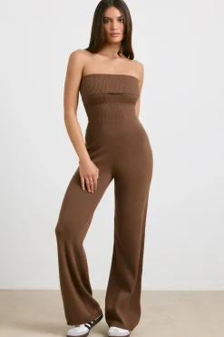 Oh Polly Petite^Petite Chunky Knit Kick Flare Unitard in Espresso