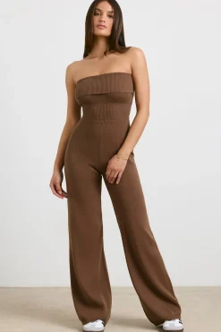 Oh Polly Petite^Petite Chunky Knit Kick Flare Unitard in Espresso
