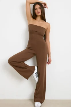 Oh Polly Petite^Petite Chunky Knit Kick Flare Unitard in Espresso