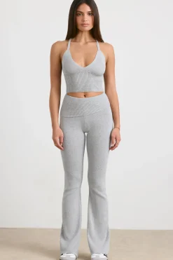 Oh Polly Petite^Petite Chunky Knit Kick Flare Trousers in Heather Grey HeatherGrey