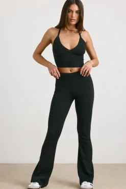 Oh Polly Petite^Petite Chunky Knit Kick Flare Trousers in Black