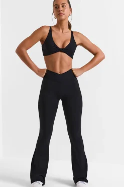 Oh Polly Petite^Petite Cross Waistband Flare Pocket Leggings in Black