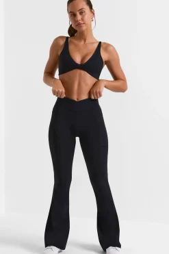 Oh Polly Petite^Petite Cross Waistband Flare Pocket Leggings in Black