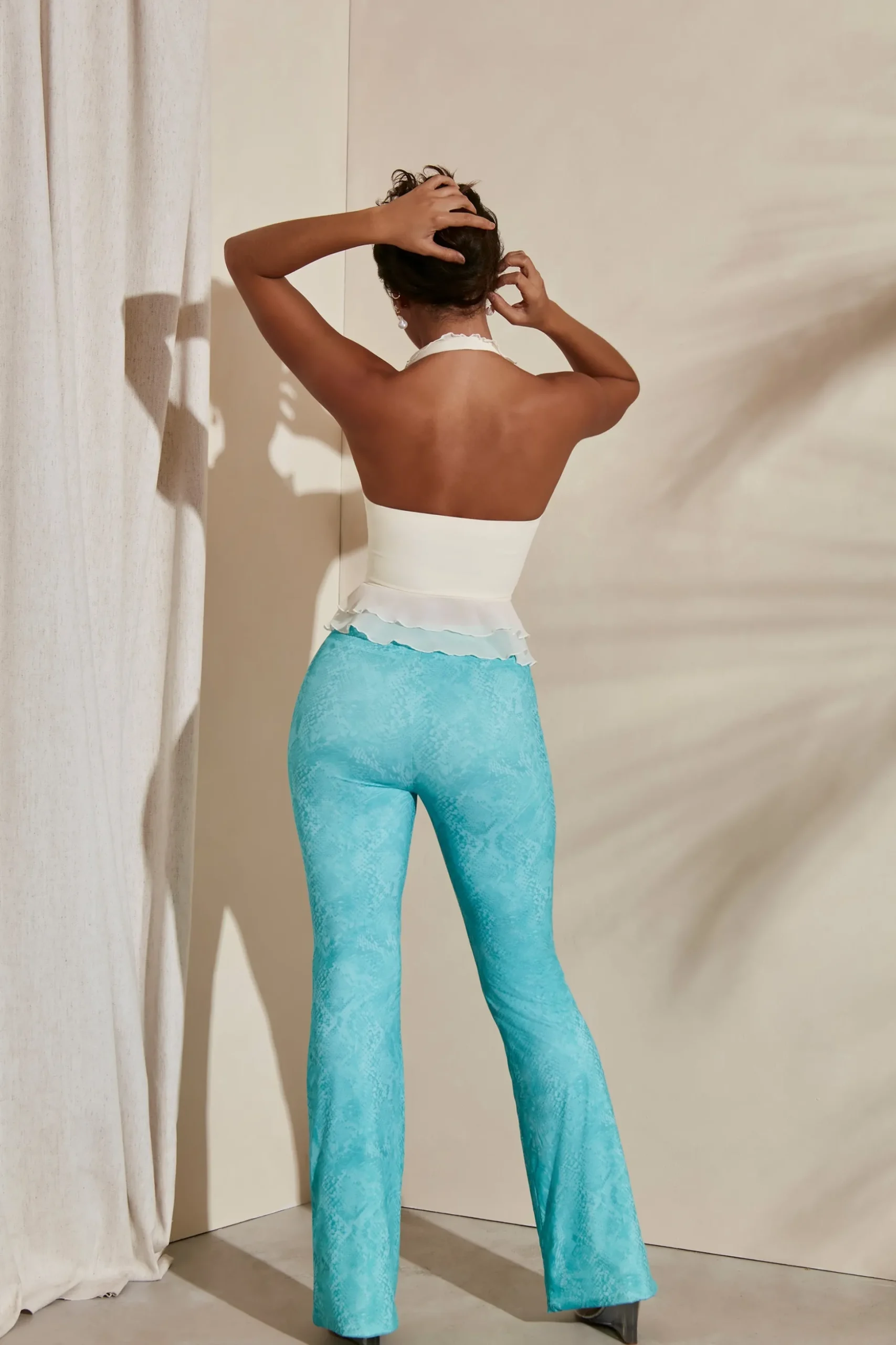Oh Polly Women'S Clothing Sale - $65 And Under | Women'S Clothing Sale - $40 And Under^Petite Detail Flare Trousers in Teal Print TealPrint