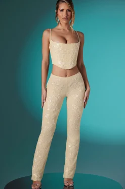 Oh Polly Women'S Clothing Sale - $65 And Under | Women'S Clothing Sale - $40 And Under^Petite Embellished Lace Low Rise Trousers in Ivory