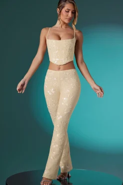Oh Polly Women'S Clothing Sale - $65 And Under | Women'S Clothing Sale - $40 And Under^Petite Embellished Lace Low Rise Trousers in Ivory