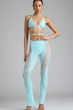 Oh Polly Women'S Clothing Sale - $65 And Under | Women'S Clothing Sale - $40 And Under^Petite Embellished Mid-Rise Flared Trousers in Ice Blue IceBlue